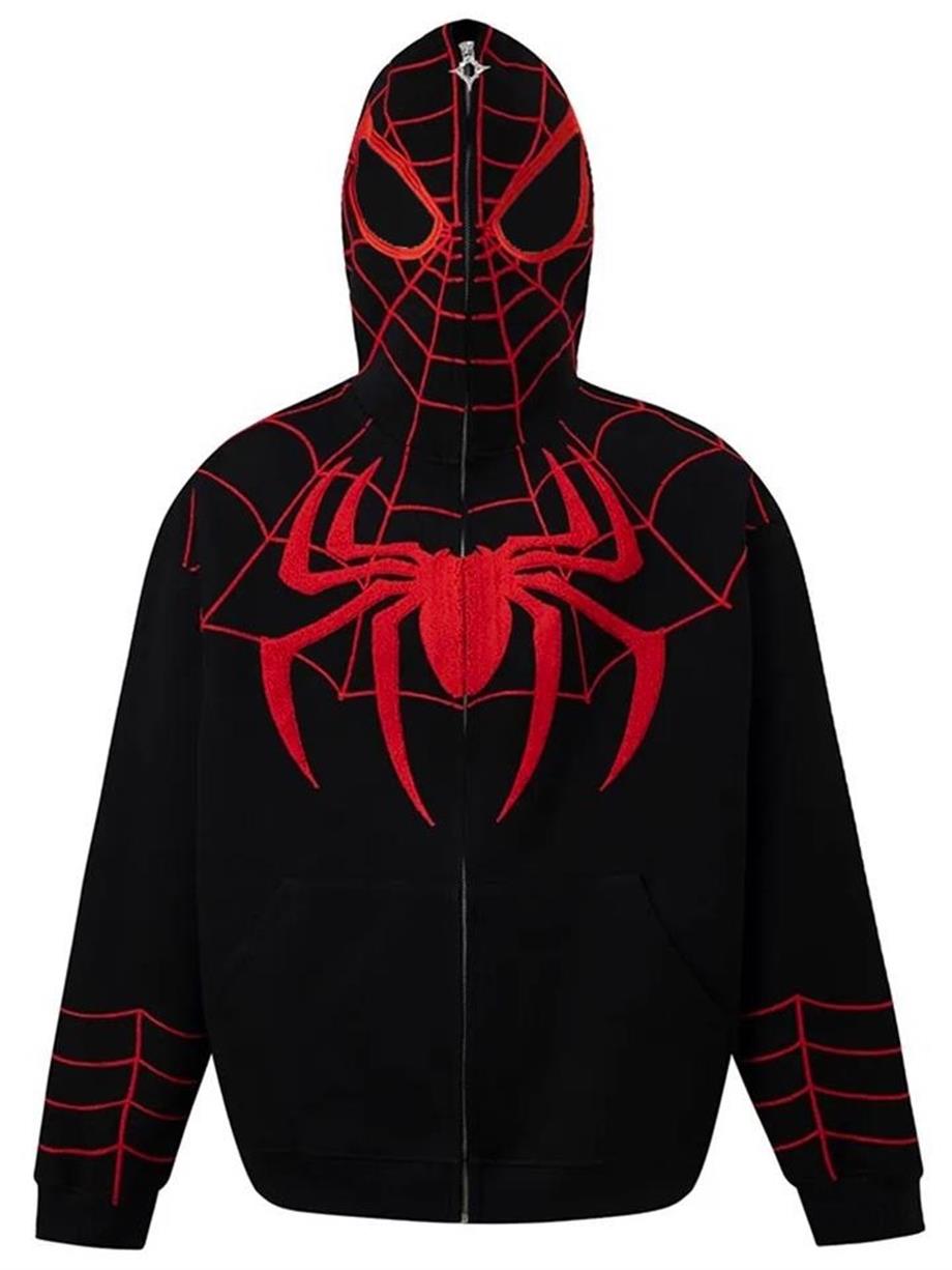 Full Zip Spider Web Oversize Kapüşonlu Hırka