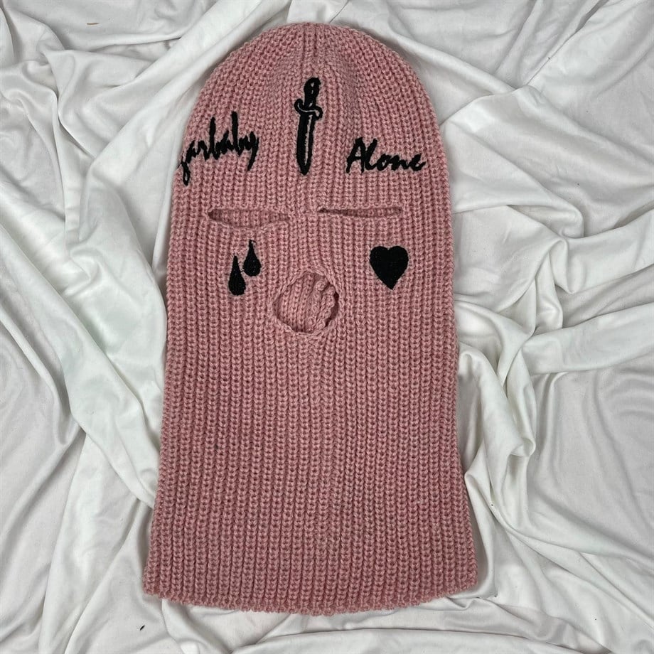 Gangsta Ski Mask Kalp ve Gözyaşı Kar Maskesi Pembe