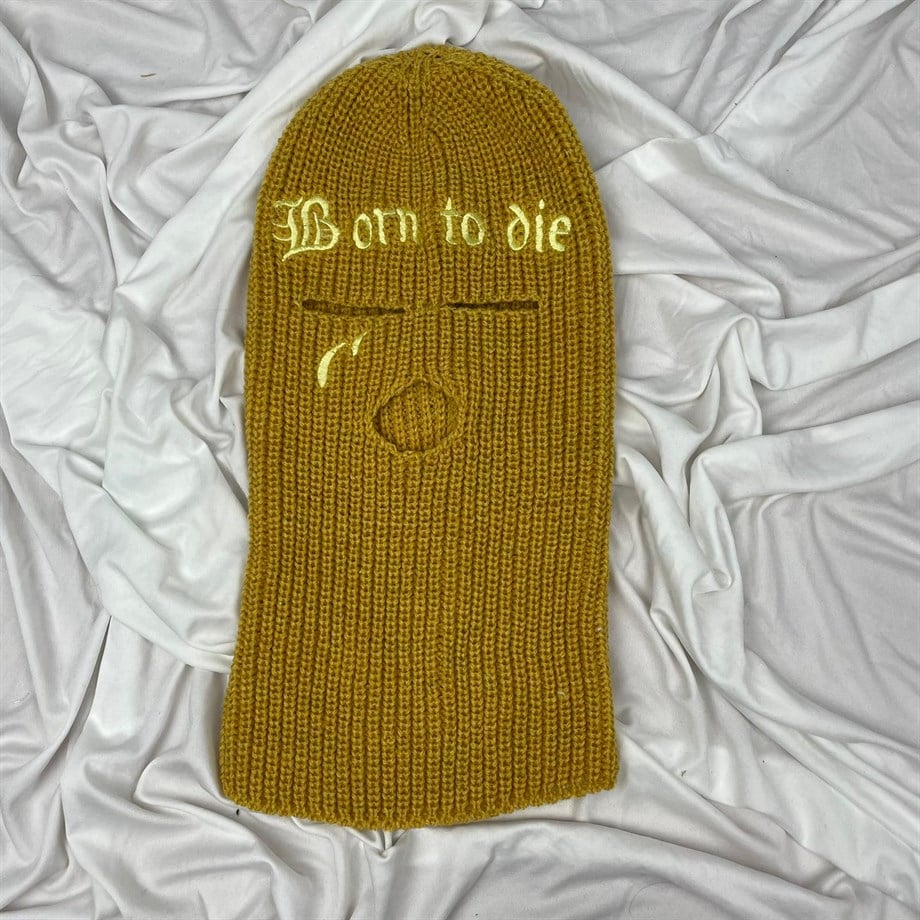 Gangsta Ski Mask Kalp ve Gözyaşı Kar Maskesi Hardal Sarı