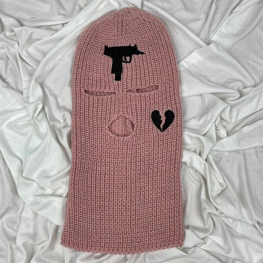 Gangsta Ski Mask Kırık Kalp Kar Maskesi Pembe