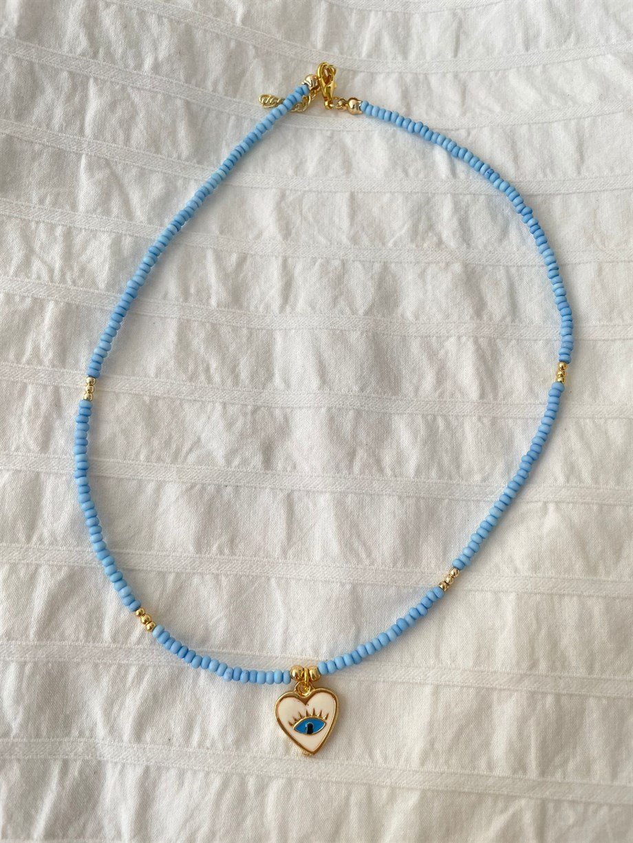 Gold Eye Charm Mavi Boncuk Kolye