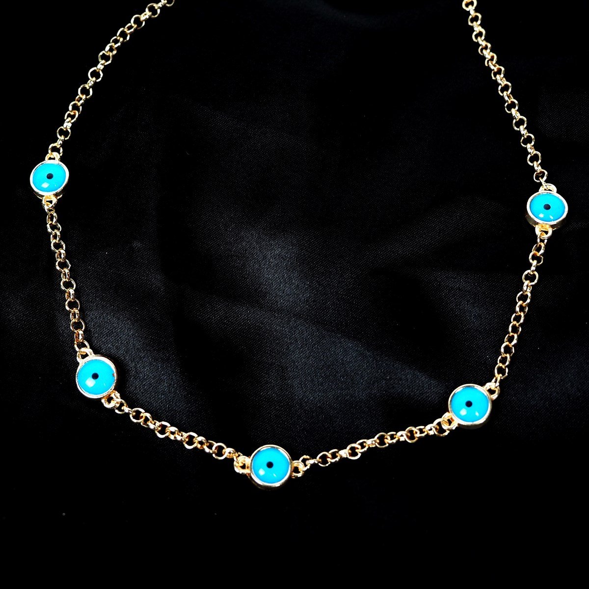 Gold Nazar Boncuğu Detaylı Zincir Kolye
