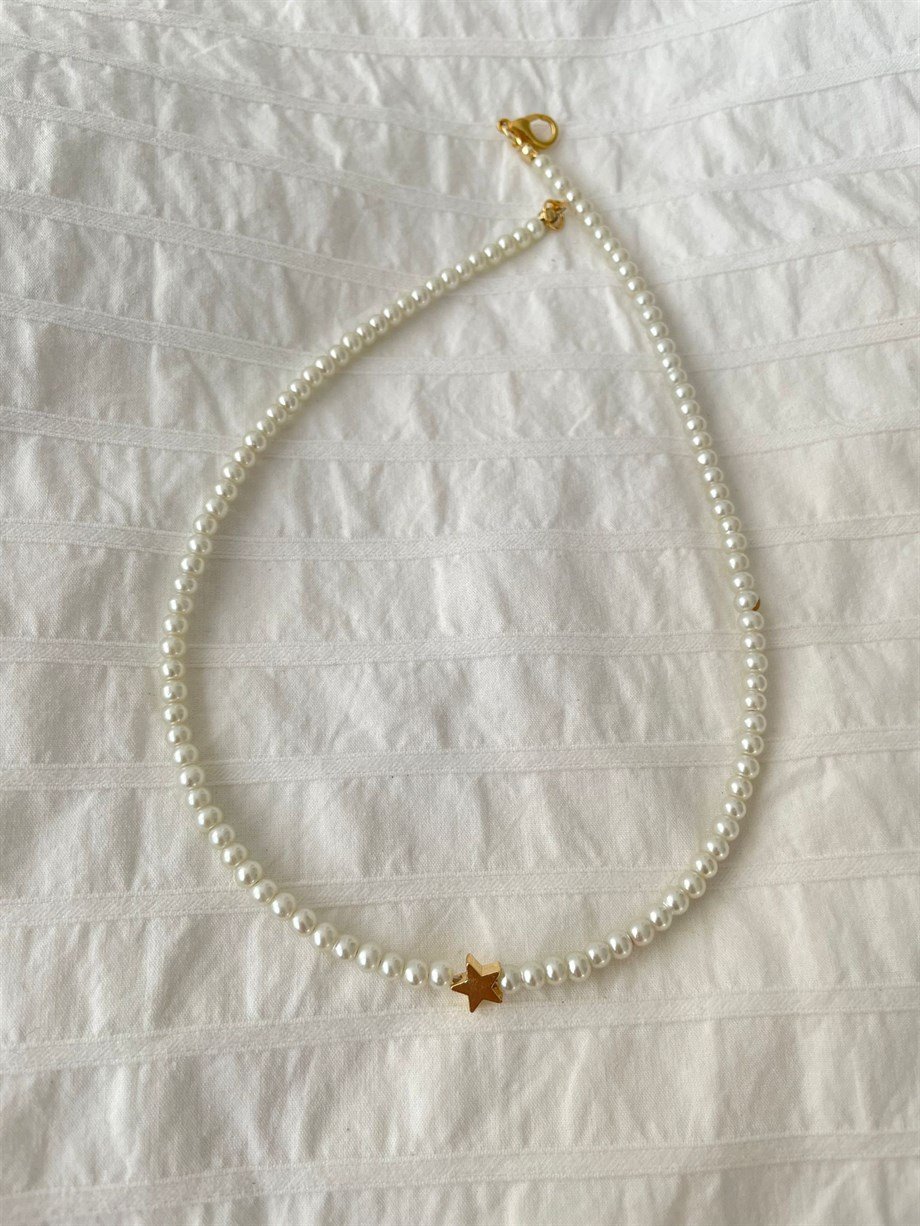 Gold Yıldız Detaylı İnci Kolye