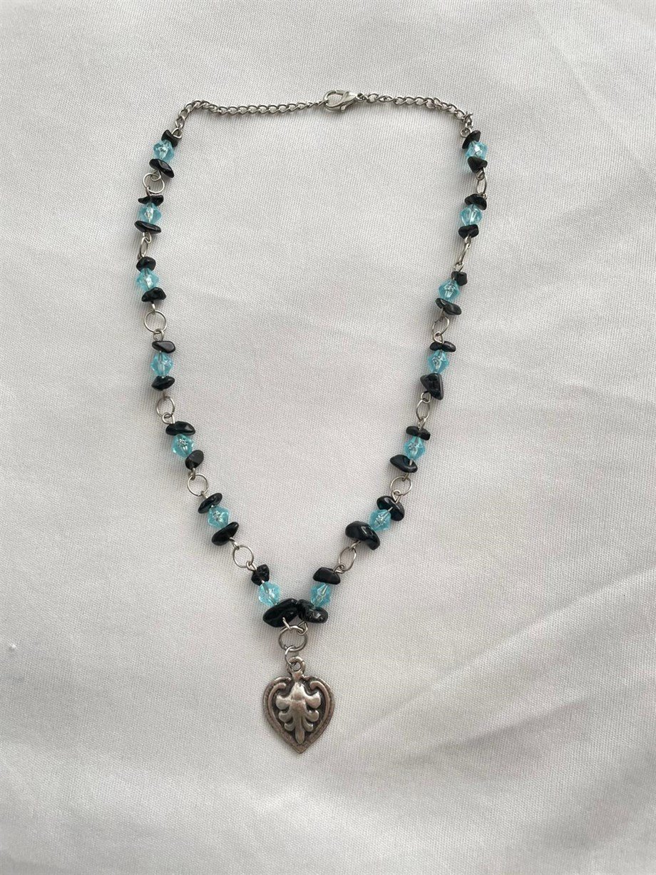 Goth Heart Charmlı Doğal Taş Grunge Kolye I Handmade