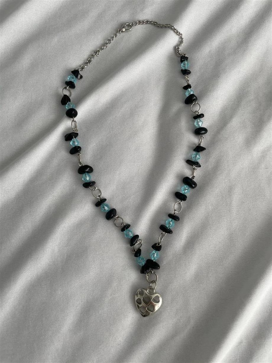 Goth Heart Charmlı Doğal Taş Grunge Kolye