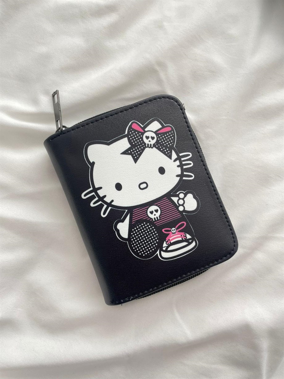 Goth Hello Kitty Siyah Cüzdan