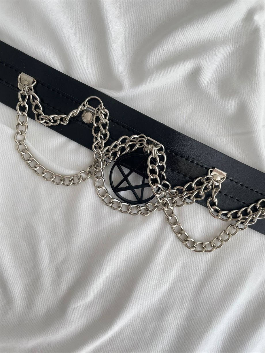 Gothic Pentagram Detaylı Choker Kolye
