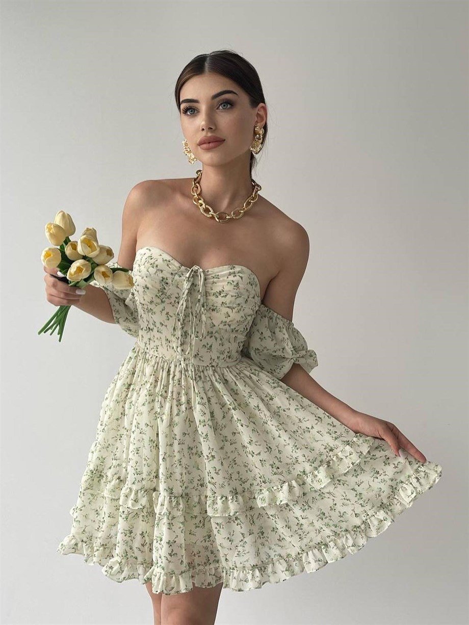 Green Flowers Princess Dress