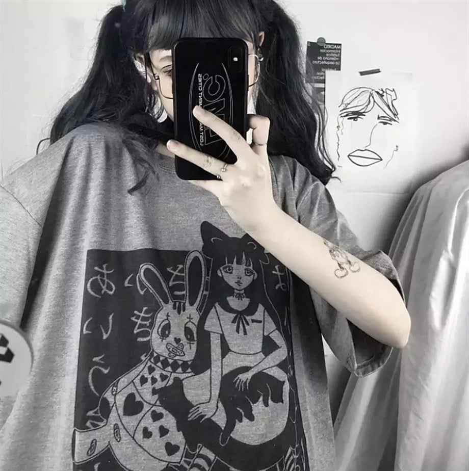 Gri Melanj Harajuku Punk Cartoon Unisex T-shirt