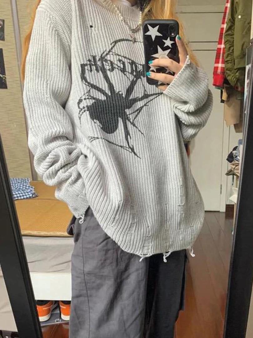 Gri Vintage Spider Pattern Oversize Kazak