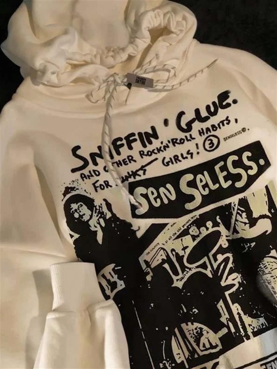 Grunge Karikatür Baskılı (Unisex) Kalın Kumaş Kapşonlu Sweatshirt