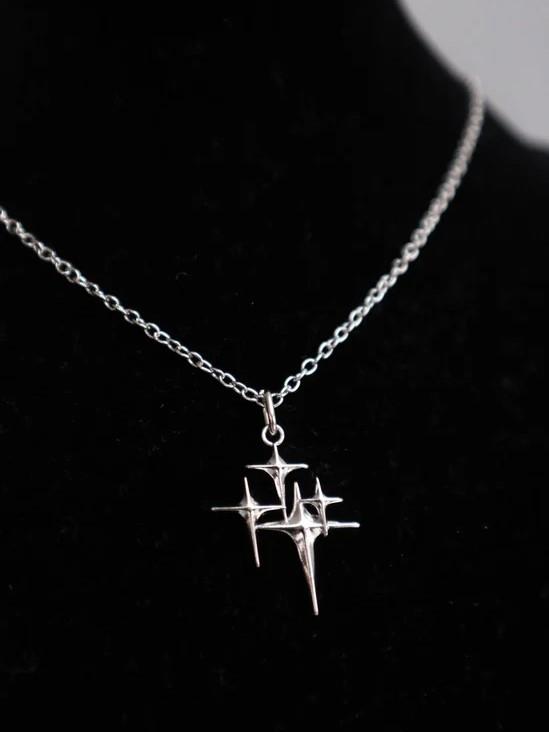 Gümüş Renk Zincirli 4'lü Yıldız Kolye