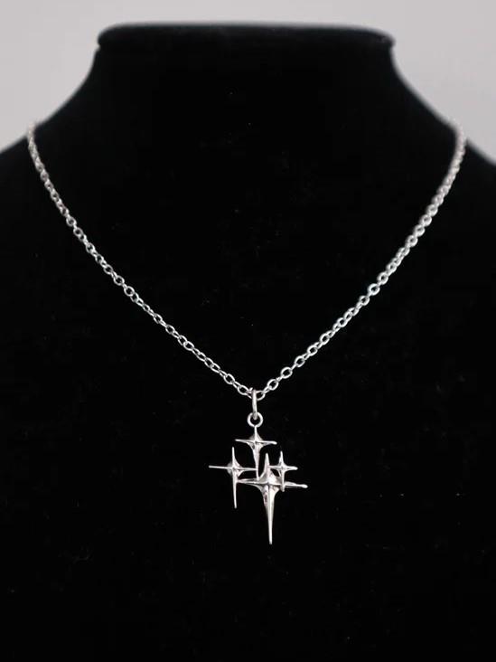 Gümüş Renk Zincirli 4'lü Yıldız Kolye