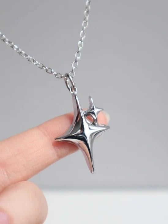 Gümüş Renk Zincirli Aesthetic Stars Kolye