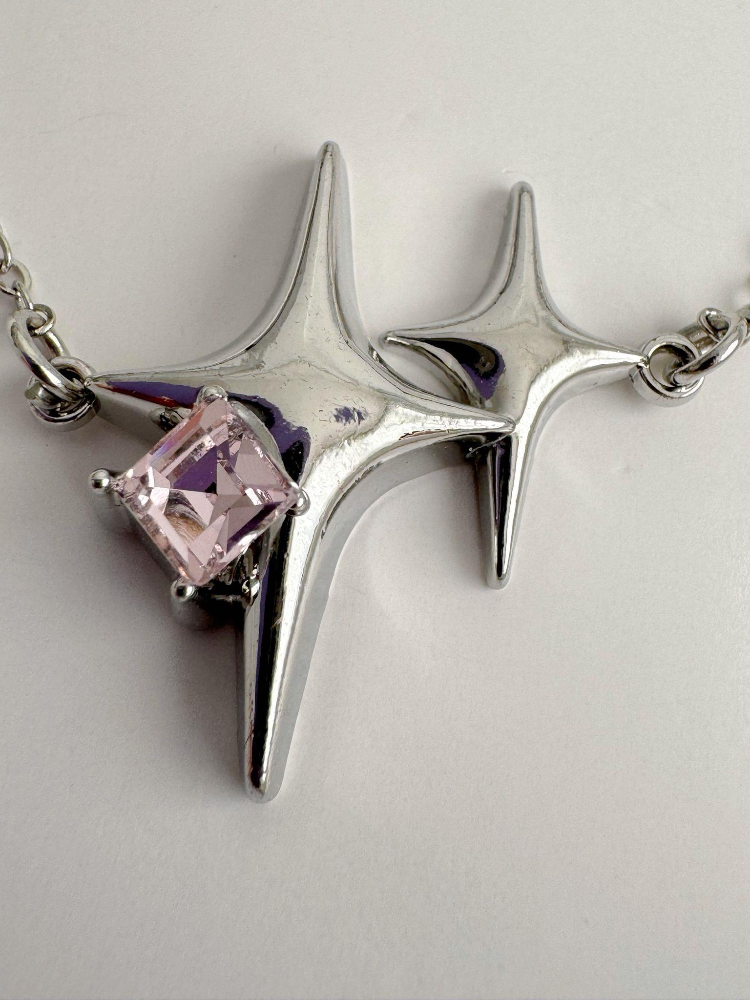 Gümüş Renk Zincirli Pembe Taşlı Kuyruklu Yıldız İthal Kolye