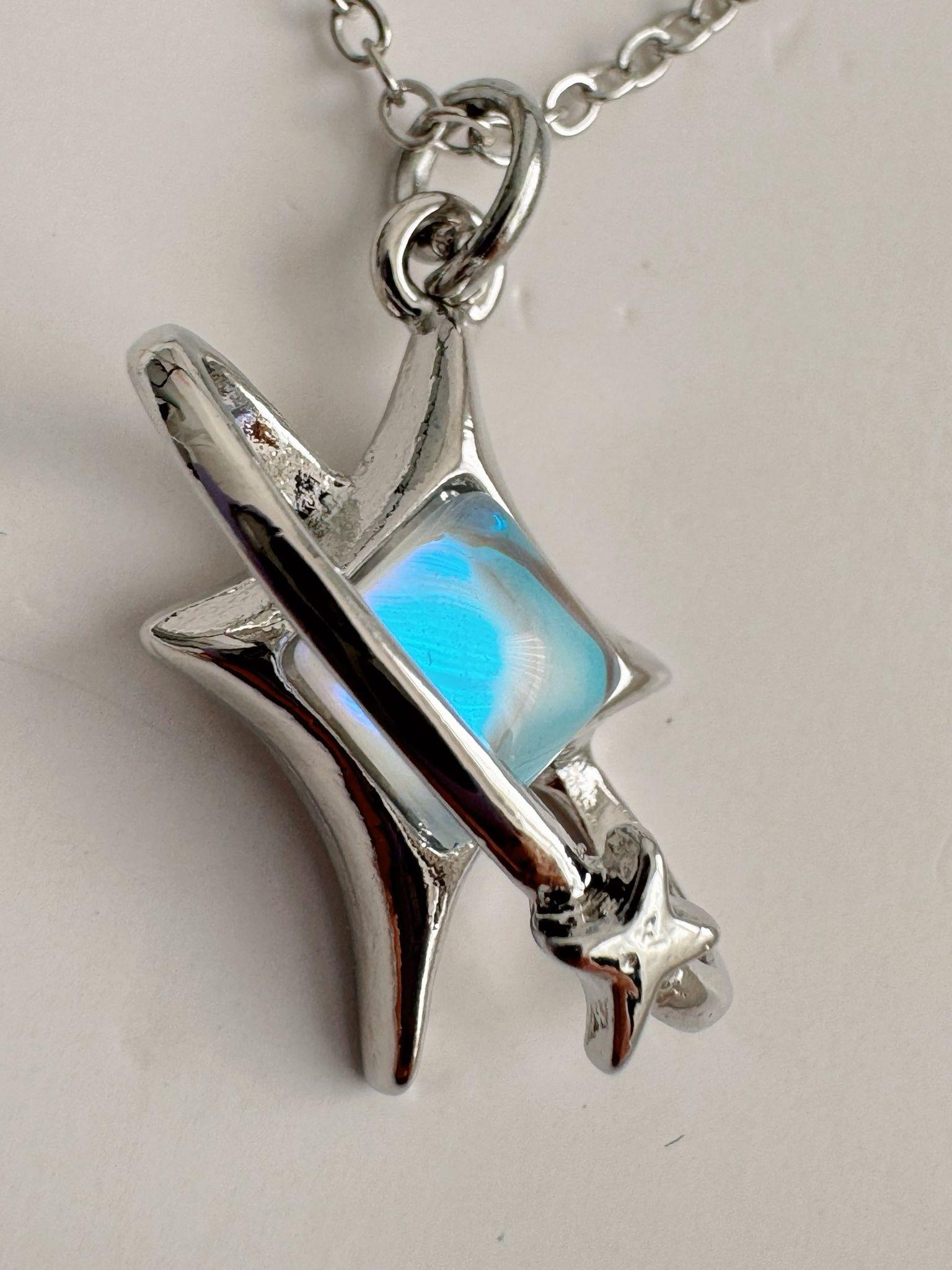 Gümüş Renk Zincirli Taşlı Kuyruklu Yıldız Saturn İthal Kolye