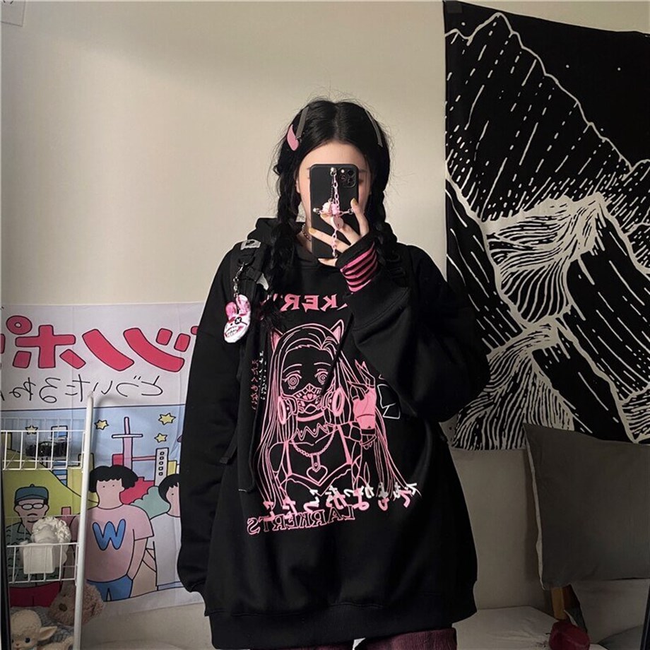 Harajuku Demon Slayer Nezuko Kapşonlu Sweatshirt