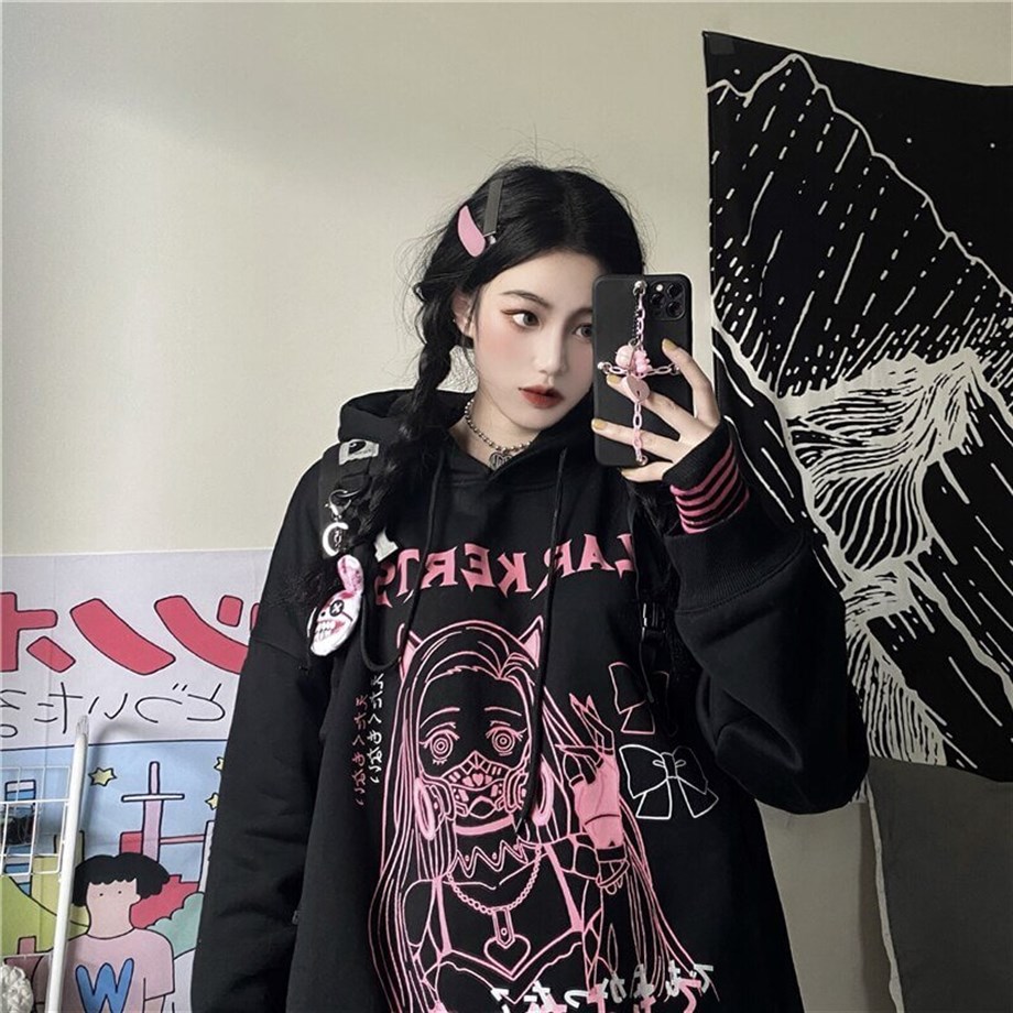 Harajuku Demon Slayer Nezuko Kapşonlu Sweatshirt
