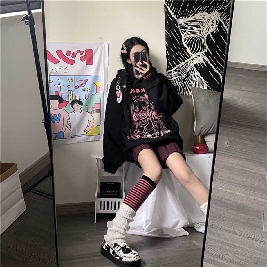 Harajuku Demon Slayer Nezuko Kapşonlu Sweatshirt