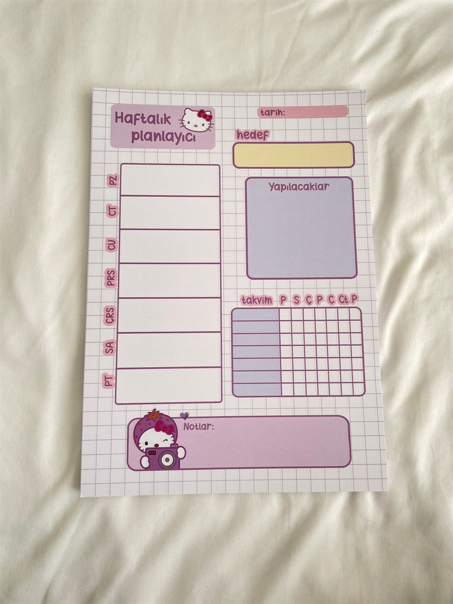 Hello Kitty Purple A4 Haftalık planlayıcı