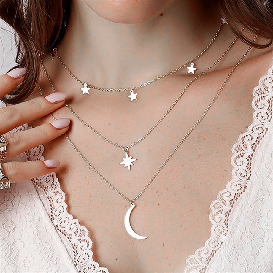 Hilal Figürlü Çok Katmanlı Kombin Kolye