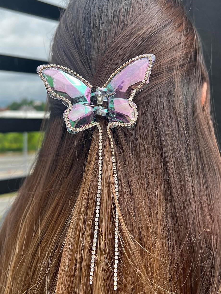 Hologram Kelebek Figürlü Sallantılı Mandal Toka