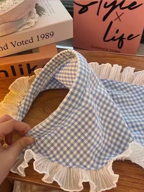 İnci Detaylı Bandana Taç Mavi Pötikare