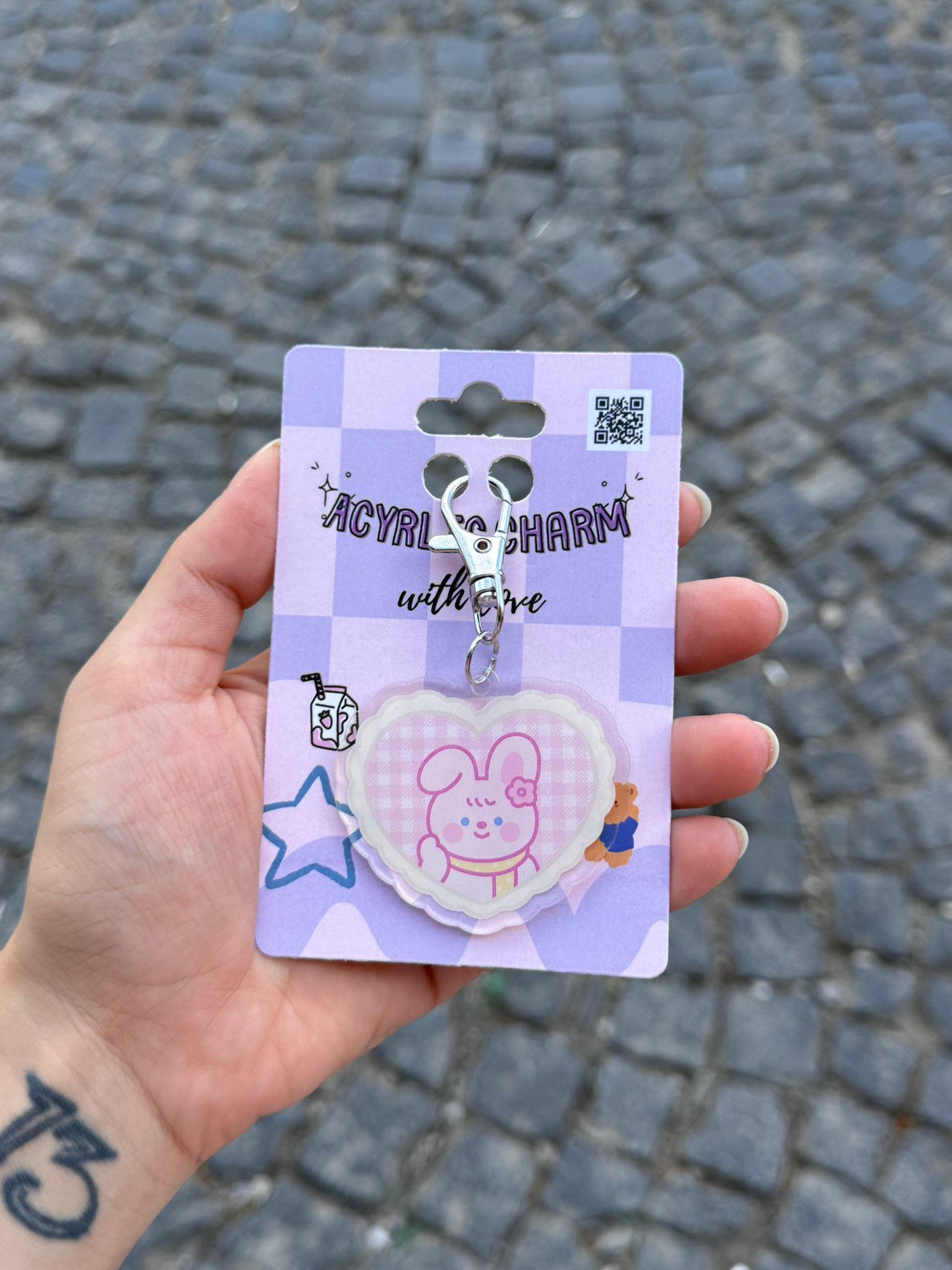 Kalp Tavşan Akrilik Charm