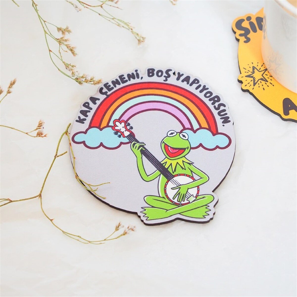 Kapa Çeneni Boş Yapmıyorsun Kurbağa Bardak Altlığı