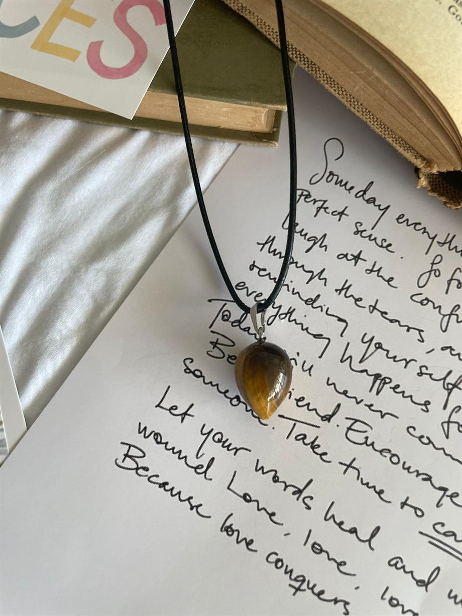 Kaplan Gözü Tamburlu Doğal Taş Kolye