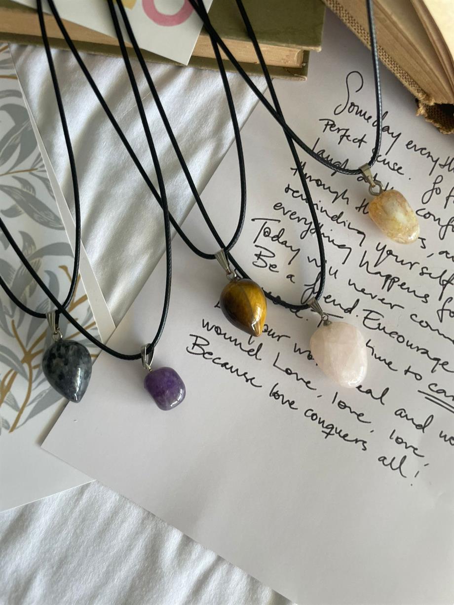 Kaplan Gözü Tamburlu Doğal Taş Kolye