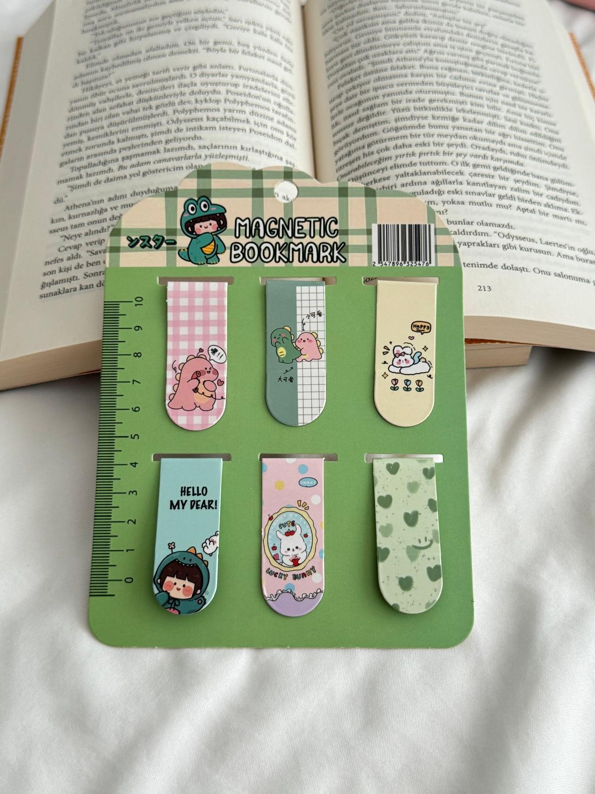 Kawaii Dino Magnetic Bookmark / Kitap Ayracı 6lı Set