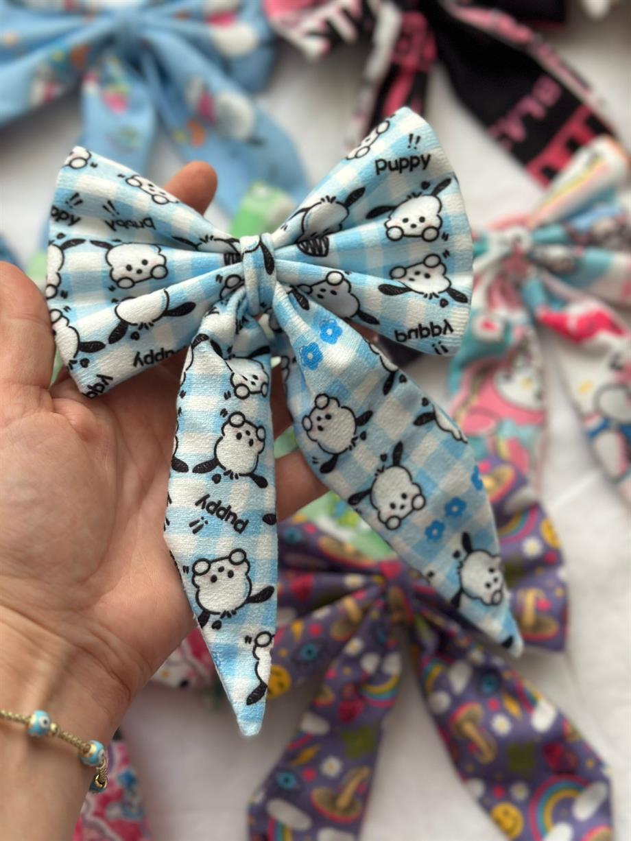 Kawaii Dog Damalı Lastikli Fiyonk Toka