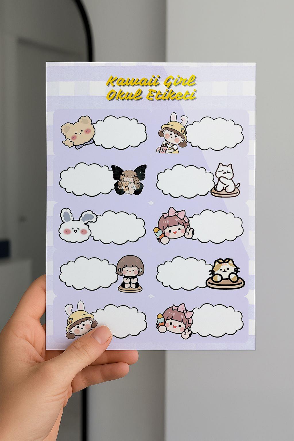 Kawaii Girl Okul Etiketi 3 lü Paket