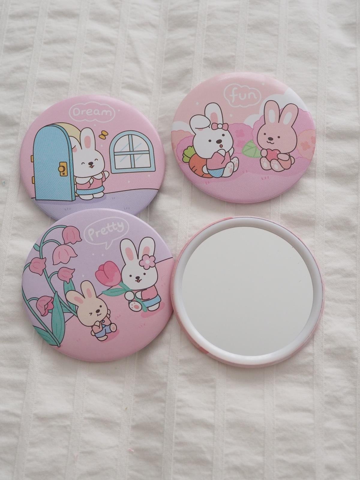 Kawaii Rabbit Yuvarlak Ayna Çanta Boy