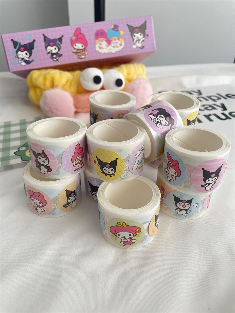 Kawaii Tasarımlı Rulo Yuvarlak Sticker
