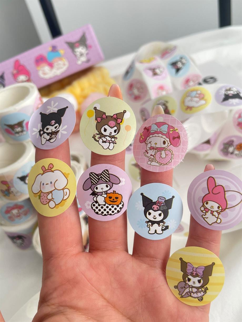 Kawaii Tasarımlı Rulo Yuvarlak Sticker