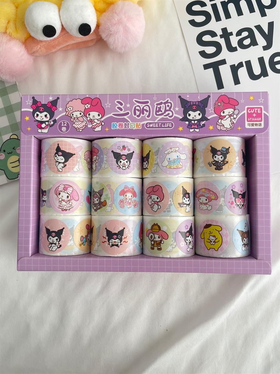 Kawaii Tasarımlı Rulo Yuvarlak Sticker