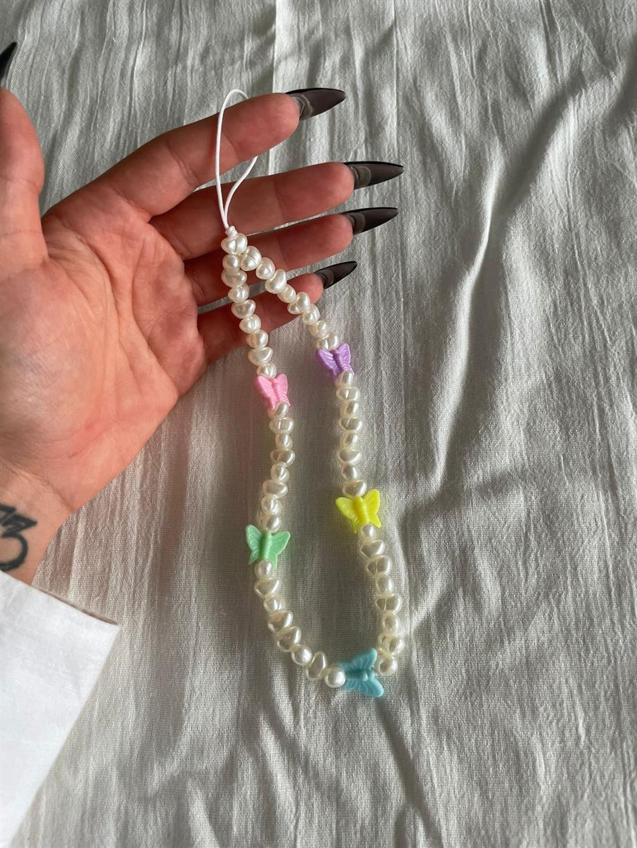 Kelebek Detaylı İnci Telefon ve Ajanda Askısı