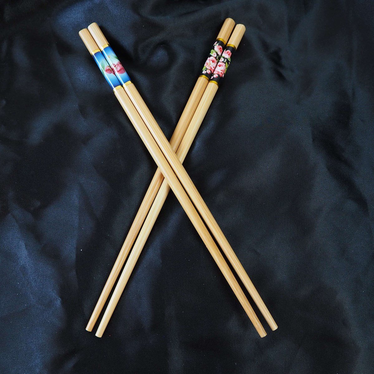 Kiraz ve Japon Çiçeği Desenli Bambu Chopstick 2'li