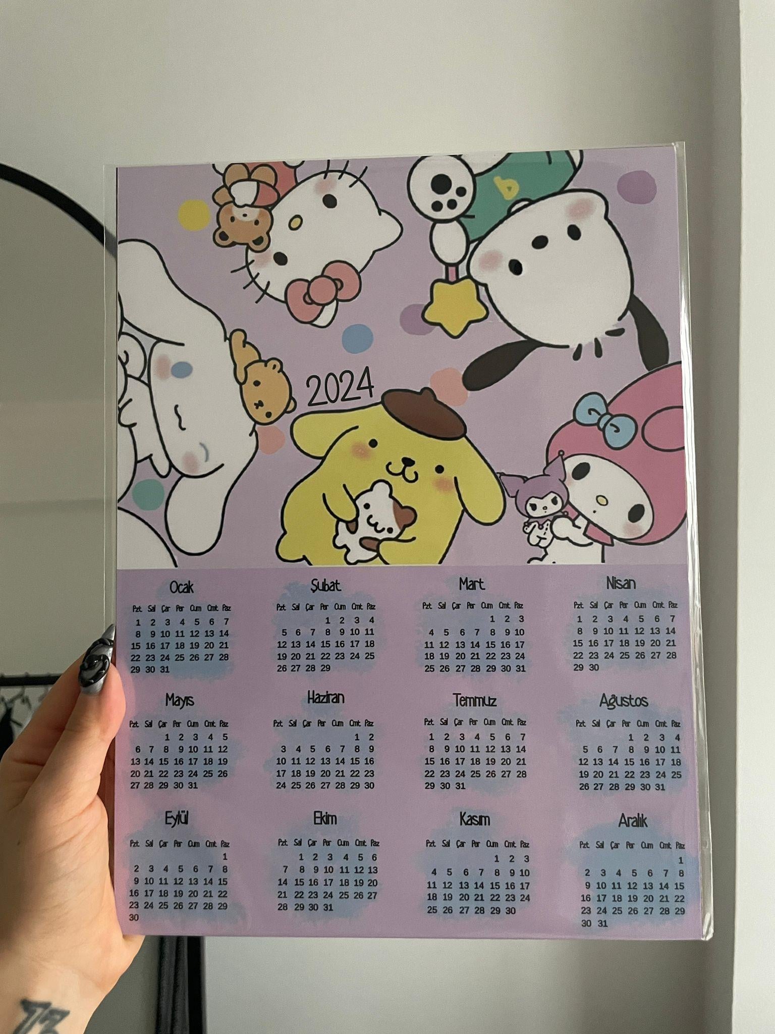 Kitty Friends 2024 Ahşap Duvar Takvimi