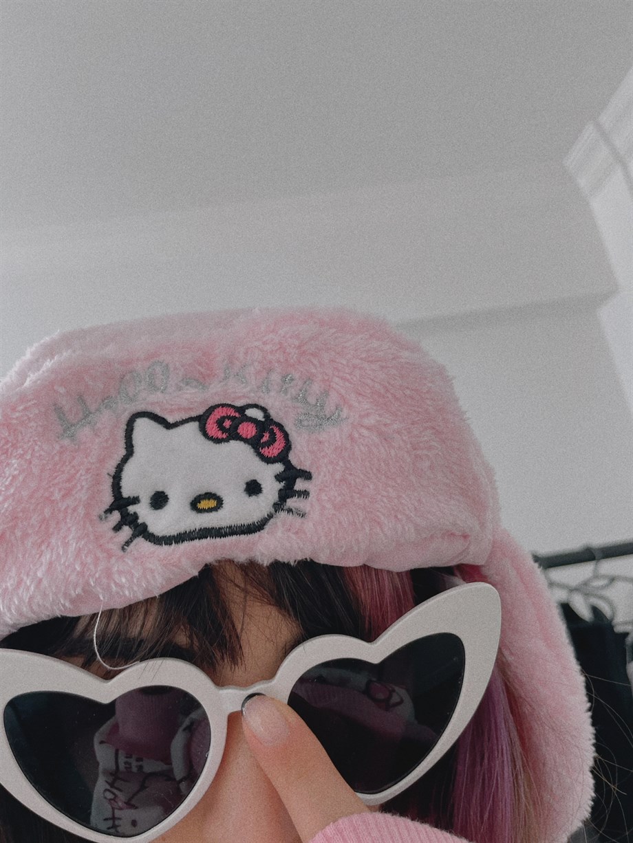 Kitty Pembe Peluş Bomber Şapka