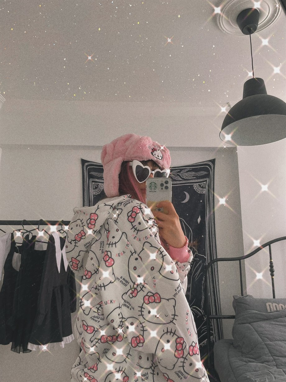 Kitty Pembe Peluş Bomber Şapka