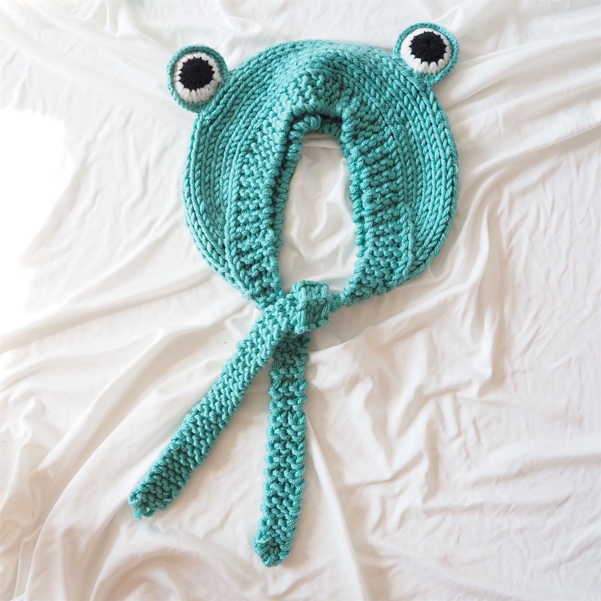 Kurbağa Örgü Şapka Bere Turkuaz Mavi I Handmade