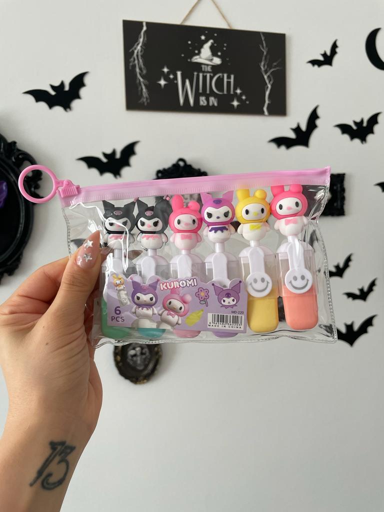 Kuromi Şeffaf Çantalı 6lı İşaretleme Kalem Seti