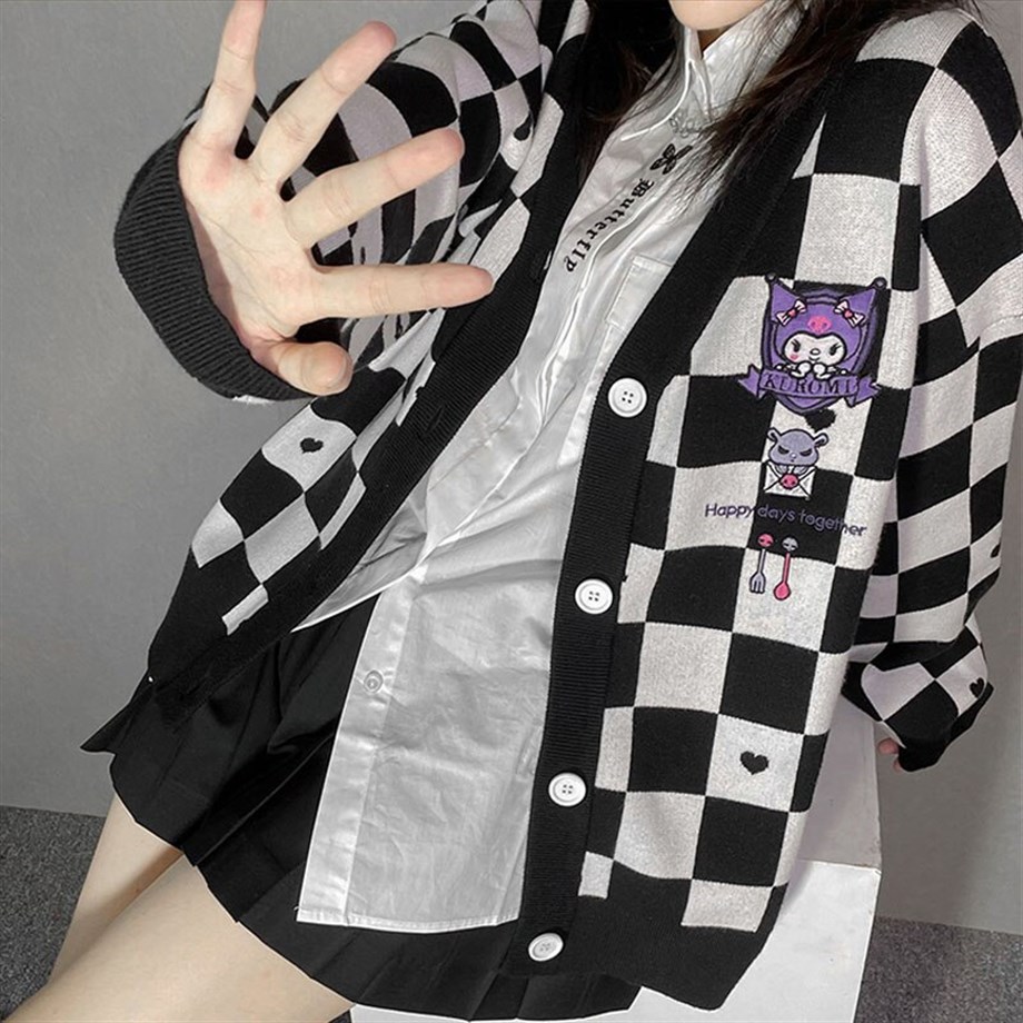 Kuromi Siyah Damalı Hırka