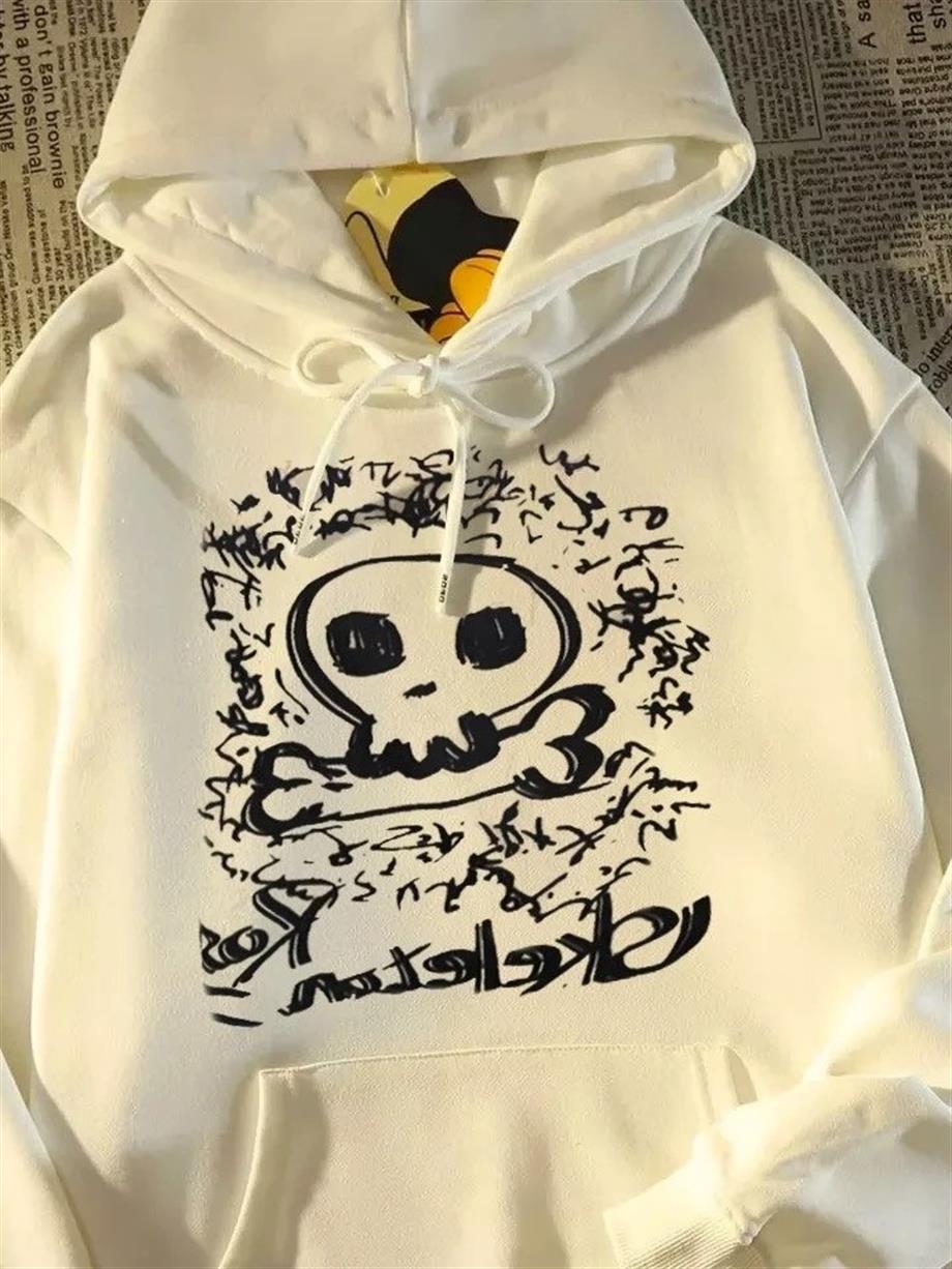 Kurukafa Baskı Detay Kalın Kumaş Kapşonlu Unisex Sweatshirt
