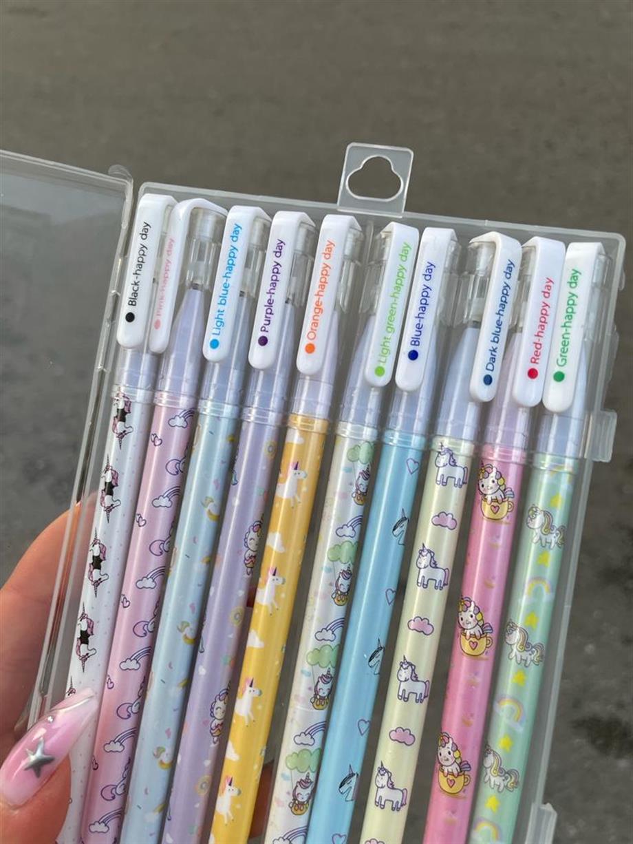 Kutulu Unicorn 10lu Renkli Tükenmez Jel Kalem Seti