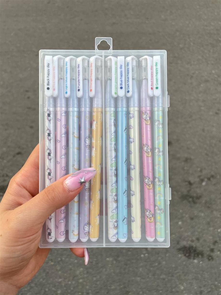 Kutulu Unicorn 10lu Renkli Tükenmez Jel Kalem Seti