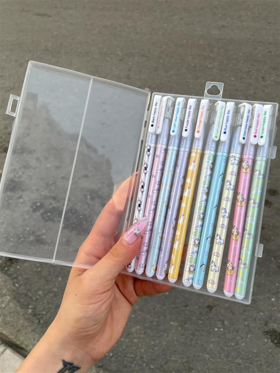 Kutulu Unicorn 10lu Renkli Tükenmez Jel Kalem Seti